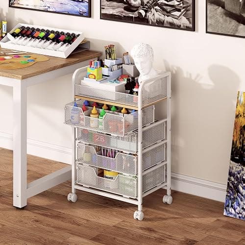 5-Tier Craft Organizer Cart with 5 Sets of DIY Dividers,Craft Organizers and Storage with Drawers,Lockable Wheels Rolling Utility Cart on Wheels,Art Supply Organizer,Ideal for Studio,Office,White thumbnail 6