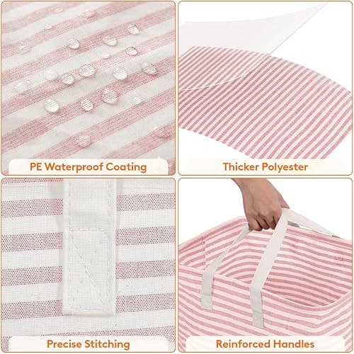 Lifewit 2 Pack Laundry Hamper Large Collapsible Laundry Basket, Freestanding Waterproof Cloth Hamper with Easy Carry Handles in Laundry Room Bedroom Bathroom Dorm for Adult, Gray&Pink, 2 x 80L thumbnail 6
