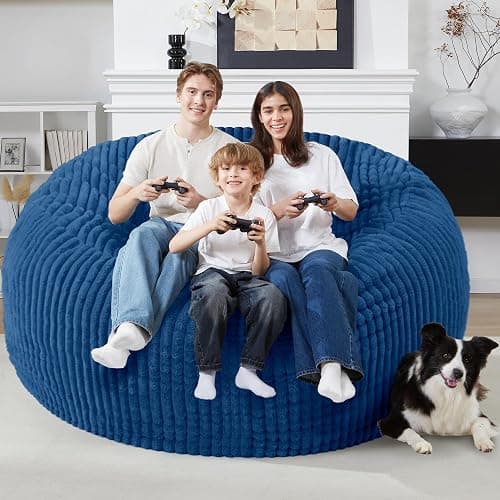 Homguava 6 FT Bean Bag Chair,6' Big Bean Bag,Giant Bean Bag Chairs for Adults with Memory Foam Filled,Comfy Large Beanbag Chairs Soft Bean Bag Sofa with Dutch Corded Plush Cover-Blue thumbnail 4