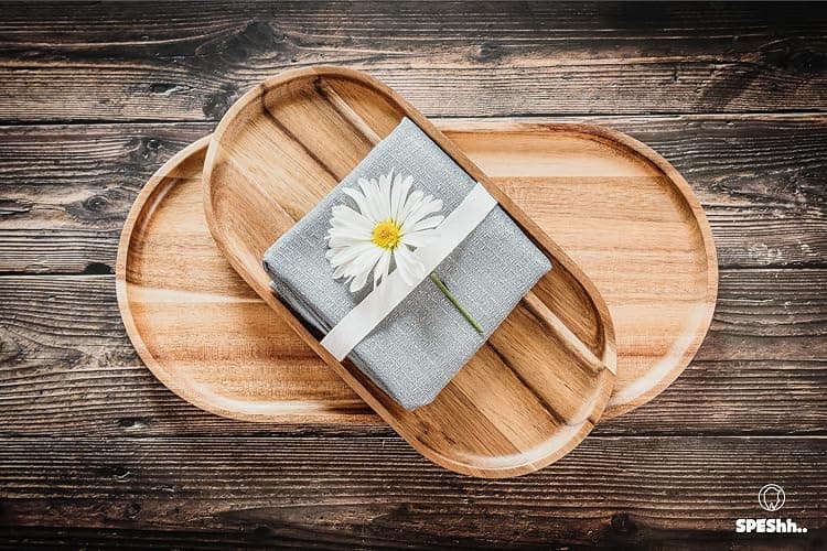 SPEShh Acacia Wooden Serving Trays Set of 2 - Rectangular Oval Shaped Wood Plates for Charcuterie Cheese Bread Fruit Vegetable Dip Sushi - Rustic Serving Platter Shallow Dishes -14x7 & 11x5.5 In. thumbnail 7