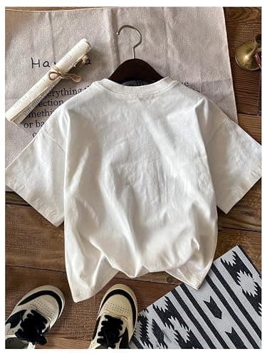 RoseSeek Women's Graphic Letter Tee Crew Neck Drop Shoulder Trendy Summer T Shirt Short Sleeve Vintage Car Print Top thumbnail 2