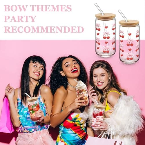 2 Pack Cute Cherry Glass Cups with Lids and Straws for She's the Cherry on Top Themes Birthday Decorations 16 oz Smoothie Glass Iced Coffee Cups With Cleaning Brushes thumbnail 7