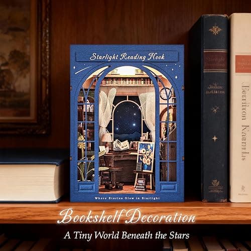 Dolphin Island DIY Book Nook Kit for Adults, 3D Wooden Puzzle Booknook Miniature House Kit (Starlight Reading Nook) thumbnail 8