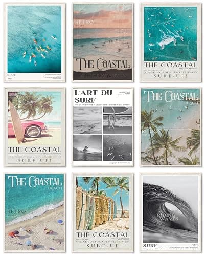 Uniro Coastal Cowgirl Decor Aesthetic, Coastal Granddaughter Room Decor, Trendy Beachy Wall Decor Beachy Summer Poster Poster Pictures, Retro Newspaper Beach Wall Art Prints Preppy Surf Up Posters for Teen Girls Room Decor, Dorm Bedroom Apartment- UNFRAMED - Image 1