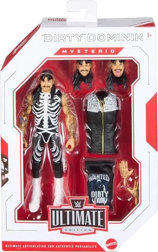 Mattel WWE Ultimate Edition Action Figure & Accessories Set, “Dirty” Dominik Mysterio 6-inch Collectible with Swappable Heads & Hands, 30 Articulation Points thumbnail 3