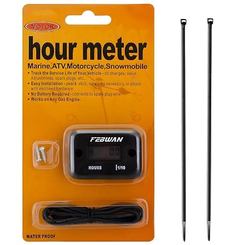 FEBWAN Inductive Hour Meter for Gas Engine Generator Lawn Mower Pressure Washer Marine ATV Boat Outboard Motor Dirt Bike Motorcycle LCD Digital Hour Counter, Waterproof Hr Meters,1 Pack Black - Image 1