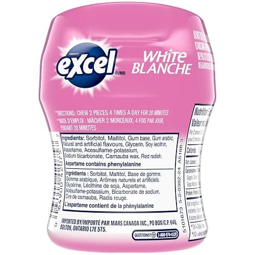 EXCEL White Bubblemint, Teeth Whitening Sugar Free Chewing Gum, 60 Pieces, 6 Bottles thumbnail 4