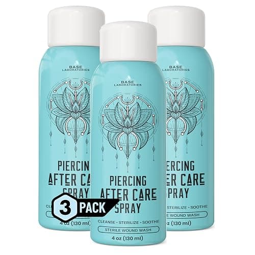 BASE LABORATORIES Piercing Aftercare Spray Saline Spray for Piercings - 3PK | Ear Piercing Cleaner, Nose Piercing Spray, Saline Solution, Keloid Bump, Navel Care, Wound Wash, Belly Button Soak - Image 1