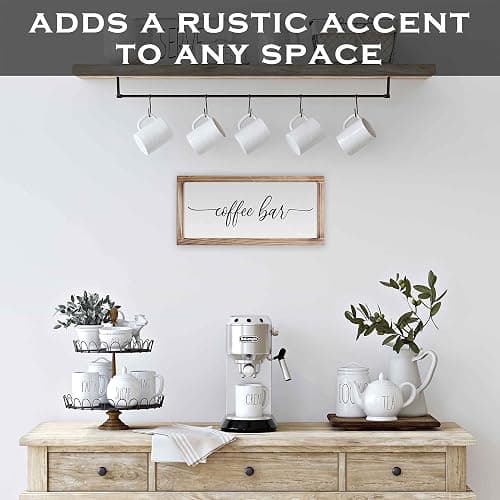 Coffee Bar Sign Decor 8x17 Inch, Coffee Sign Decor, Wooden Kitchen Wall Art | Easy Wall Mount Farmhouse Decor, Home Cafe Station Countertop Display, Housewarming Coffee Lover Gift, Breakfast Nook Styling thumbnail 4