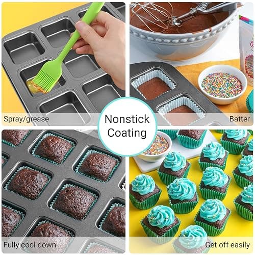 Beasea Brownie Pan with Dividers, 2 Set All Edges Square Cupcake Brownie Pans 12 Mini Cavity Non Stick Baking Carbon Steel Bread Mold Small Edge 3x4 Individual Cutter Sheet Tray for Cake Cookie Oven thumbnail 4