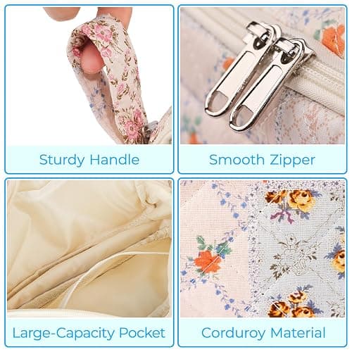 WOBAGMEN Quilted Pencil Pouch for Girls Women, Large Pencil Case Pouch with Compartments Cute Aesthetic Pencil Case Organizer, Floral Pencil Bag for School Supplies (coloful blue) thumbnail 4