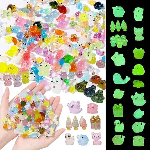 150 Pcs 1inch Luminous Mini Resin Animals Bulk, Figures Glow in The Dark, Tiny Miniature Resin Animals for Creative Crafts Ornaments, Fairy Gardens Decor and Dollhouse Hide Accessories - Image 1