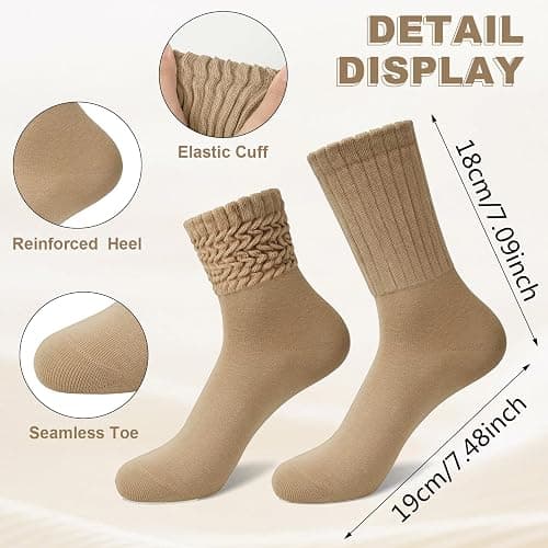 Chalier 6 Pairs Slouch Socks for Women, Soft Cotton Retro Scrunch Socks Mid Calf Rib Tube Sock Women thumbnail 5