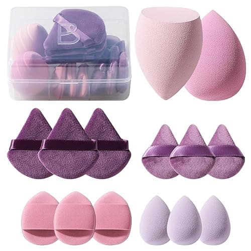 Makeup Sponge Set BS-MALL Triangle Puff 14 Pcs for Liquid, Cream, and Powder, Multi-colored Makeup Sponges and Mini Sponge with Case (A-Purple) - Image 1