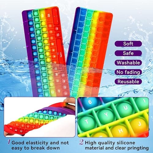 Rainbow Push Bubble Fidget Toys, Keyboard Shape Squeeze Sensory Toys, Anxiety & Stress Reliever Autism Toy for Kids Adults School Classroom Gift Party Favors thumbnail 5