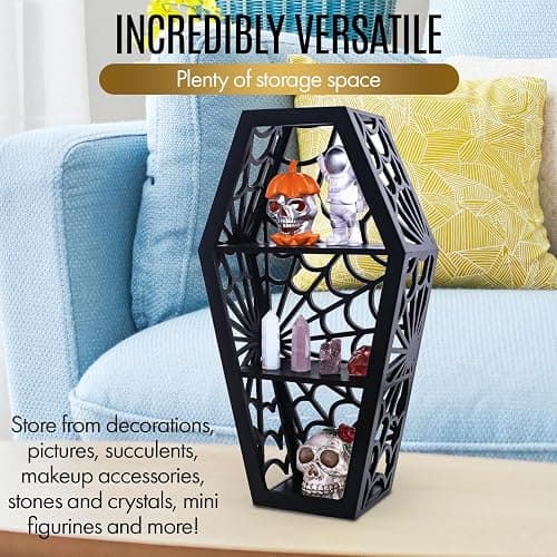 CEFLITECO Spider Web Coffin Shelf - Vintage Haloowen Decor for Bathroom and Kitchen - Gothic Furniture for Countertop Stand - Goth Accessories Spooky Wall Decor - Witchy Gifts for Women thumbnail 6