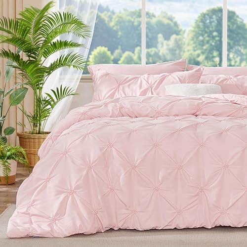 BEDELITE Baby Pink Queen Comforter Set - 3 Pieces Boho Pintuck Bedding Comforter Sets, Lightweight Soft & Warm Bed Comforter Queen with 2 Pillowcases for All Season - Image 1