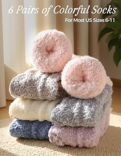 TEHOOK Warm & Cozy Gifts for Women, Fluffy Fuzzy Plush Sleeping Slipper Socks - Soft Warm Fabric thumbnail 6