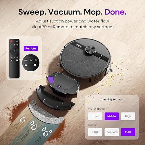 MONSGA Robot Vacuum and Mop Combo, 7000Pa Robotic Vacuum with Lidar Navigation, 180mins Runtime, Tangle-Free Robot Mop, 5 Editable Maps, APP/Remote/Voice Control, Ideal for Hard Floors and Carpets thumbnail 3