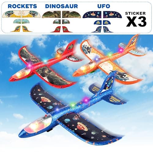 3 Pack Foam Airplane Launcher Toy with 3 DIY Stickers, 12.6" Glider Led Plane, Catapult Plane Boy Toys, Outdoor Sport Flying Toys for Kids Birthday Gifts for 4 5 6 7 8 9 10 11 12 Year Old Boys Girls thumbnail 4
