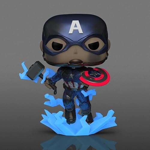 Funko POP! Marvel Avengers Endgame Captain America with Broken Shield & Mjolnir (Glow in The Dark & Metallic), Exclusive thumbnail 3