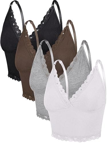 4 Pcs Women's Sleeveless Cami Crop Top Camisole Lace Trim V Neck Spaghetti Strap Tank Tops for Women Girl Ribbed Rave Clothes - Image 1