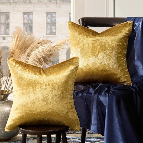 GIGIZAZA Gold Velvet Pillow Covers 16x16, Set of 2 Couch Throw Decorative Pillow Covers Soft Modern Living Room Square Cushion Fall Pillowcases - Image 1