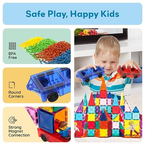 PicassoTiles 2 Piece Car Mini Truck Construction Kit Toy Set Vehicle for Magnetic Blocks Building Tile Sensory Magnet Toys Bricks STEM & Learning Educational School Puzzle Girls Boys Toddlers Ages 3+ thumbnail 6