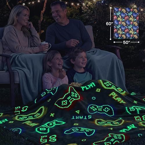Joiedomi Glow in The Dark Gaming Blanket Gamer Gifts for Boys Age 2 3 4 5 6 7 8 9 10 11 12 Year Old, Soft Cozy Flannel Kids Throw Blanket, Birthday Bedroom Decor Grey 50"×60" thumbnail 2