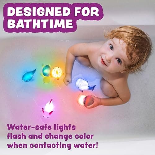 Tub Works® Under the Sea™ Light Up Bath Toys, 6 Pack | Water-Activated Light Up Toys Flash & Change Color | Easy-Grip Baby & Toddler Bath Toys | Sensory Bathtub Toys with Bath Lights for Kids Bath thumbnail 3