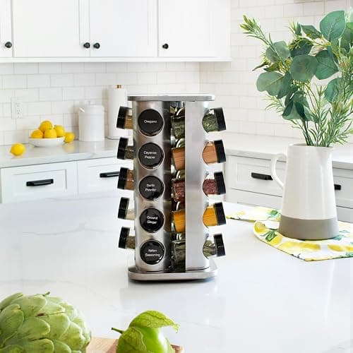 Orii 20 Jar Spice Rack with Spices Included - Revolving Tower Organizer for Kitchen Spices and Seasonings, (Stainless Steel) thumbnail 6