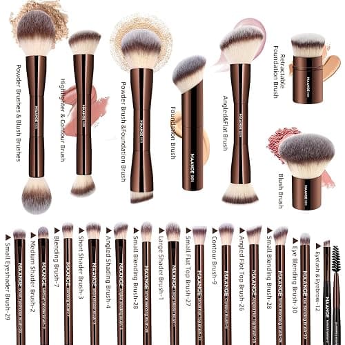MAANGE 20 Pcs Makeup Brushes with Gift Box, Double-End Multi-functional Makeup Brushes for Blending Liquid Powder Concealer Cream Blush Buffe,CoffeeBrown thumbnail 3