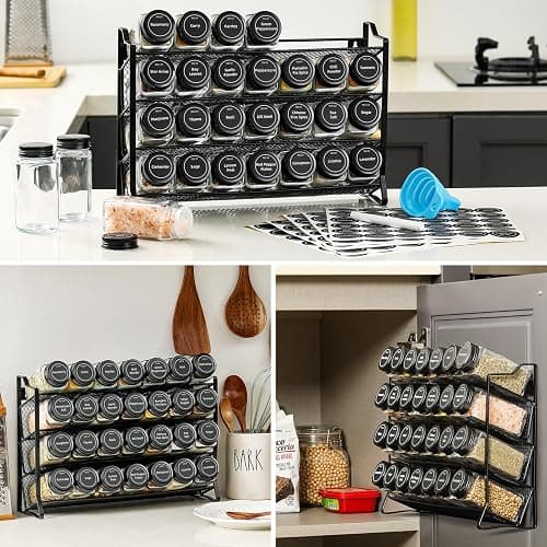 AOZITA Spice Rack Organizer for Cabinet, Spice Organizer with 28 Empty Spice Jars with Black Lids, Funnel, Spice Labels, Seasoning Organizer for Countertop, Cabinet, Kitchen, Pantry, Cupboard thumbnail 7