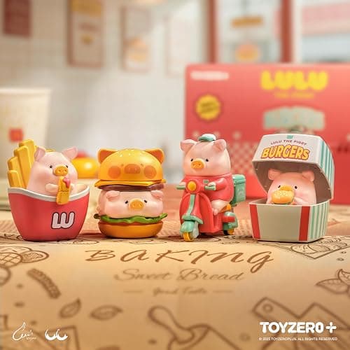 TOYZERO + Lulu The Piggy Blind Box - Burger Express Movable Series Figurines Mystery Box Cute Animal Figures Collectibles Toys Home Desk Decorations Holiday Birthday Gifts, Whole Set thumbnail 2