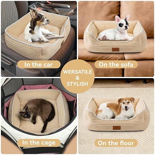 Zerbuger Rectangle Cat Dog Bed for Large Medium Small Pets Indoor Outdoor Machine Washable Sleeping Sofa Non-Slip Bottom Soft Puppy Bed Durable Orthopedic Calming Pet Cuddler (Small, Coffee) thumbnail 6