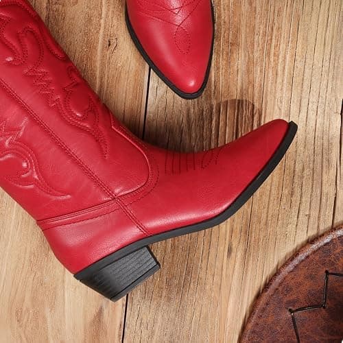 DREAM PAIRS Women's Cowboy Boots Pull On Cowgirl Boots Mid Calf Western Boots, Available in Regular and Wide Calf thumbnail 4