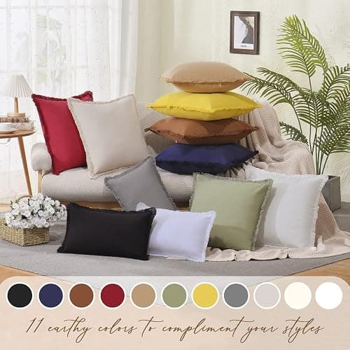 ZWJD Pillow Covers 18x18 Set of 2 Navy Throw Pillow Covers with Fringe Chic Cotton Decorative Pillows Square Cushion Covers for Sofa Couch Bed Living Room Farmhouse Boho Decor thumbnail 6