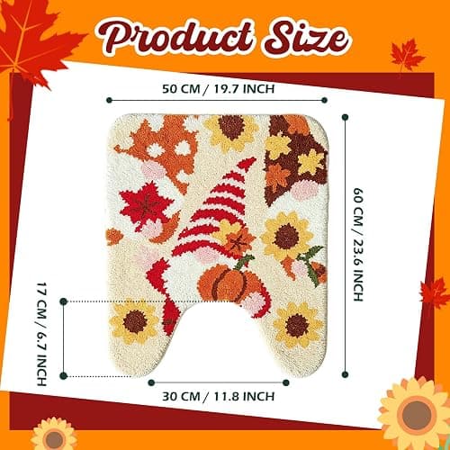 Aorailep Toilet Rugs U Shaped, Fall Gnome Bathroom Rugs for Thanksgiving | Thanksgiving Decor, 23.6x19.7 Inch, Soft, Tufted, Washable, Non-slip, Sunflowers, For Toilet Base, Contour Bathrugs thumbnail 3