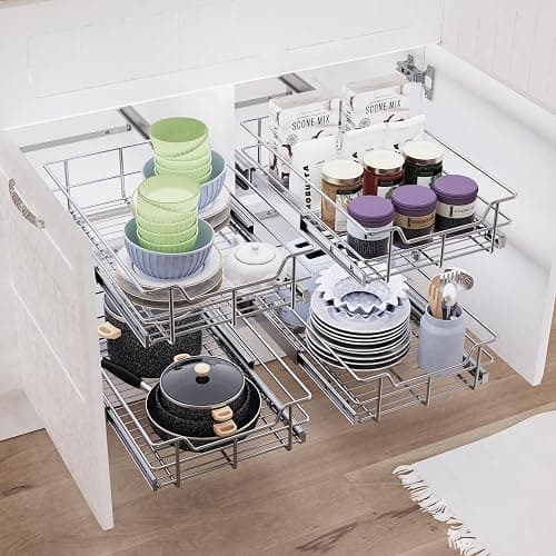 Pull Out Cabinet Organizer 14" W X 22" D, Slide Out Drawers For Kitchen Organizers and Storage, Pull Out Drawers For Cabinets Capacity Heavy Duty Caddy, Cabinet Shelves Chrome-Plated, Bathroom Pantry thumbnail 2
