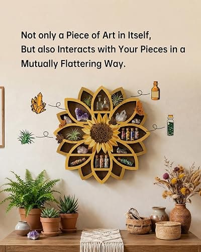 Sunflower Decorations for Home Sunflower Gift for Women Crystal Wall Shelf | Sunflower Wall Art, Crystal Display Shelf, Boho Farmhouse Decor for Bedroom Kitchen Living Room & Birthday Gift for Her thumbnail 4
