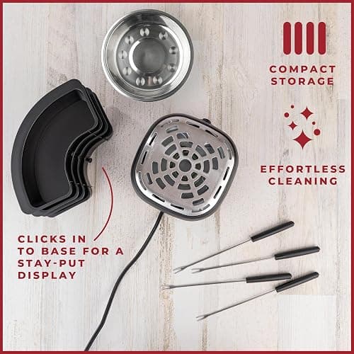 Kusini 2 in 1 Electric Fondue Set & Smores Maker Tabletop Indoor Kit with Removable Trays & 4 Skewers – Smores Station Chocolate Melting Pot - Unique Couple Gift Set Idea, Date & Movie Night Supplies thumbnail 6