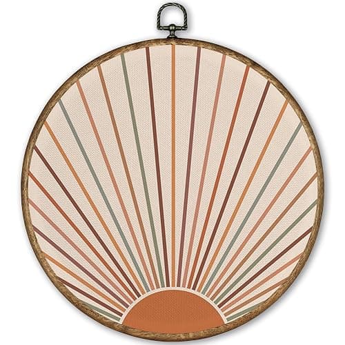 TLESKE Orange Colorful Boho Sun Round Wall Art Decor Framed 10x10, Bohemian Sunshine Canvas Wall Art Prints Artwork, Abstract Minimalist Wall Hanging Room Door Decor Decoration for Bedroom Living Room - Image 1