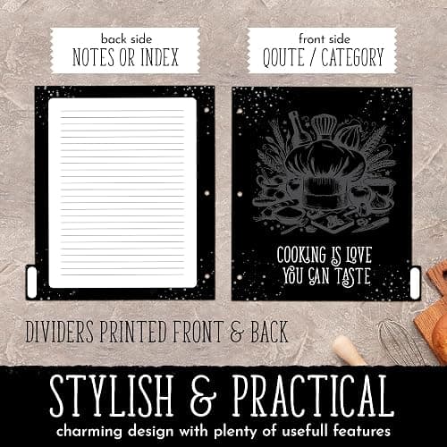 JP17TOP Recipe Binder 8.5" x 11" Inch, Standard 3-Ring Recipe Organizer, with 50 Protective Sleeves, 25 Recipe Pages, 12 Dividers, Bonus QR Code to Print The Recipe Page of Our Cookbook. thumbnail 5