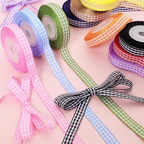 Sdfvsdg 10 Color 100 Yards Gingham Ribbon Variety Pack 3/8" X 10 Yards/Roll Spring Easter Plaid Assortment Ribbon Set for Gift Wrapping Crafts Bows Hair Bows Holiday Decoration thumbnail 5
