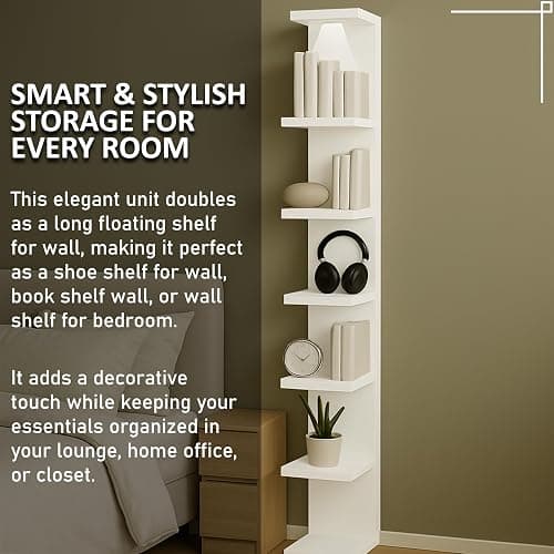 Home Stuff Wall Shelf Unit, 11 3/4x74 3/4,Use Fixing Devices Suitable for The Walls in Your Home, 7 Tier Vertical Lack Wall Shelves, Column Shelf Organizer & Storage for Bedroom(2 x White with LED) thumbnail 6
