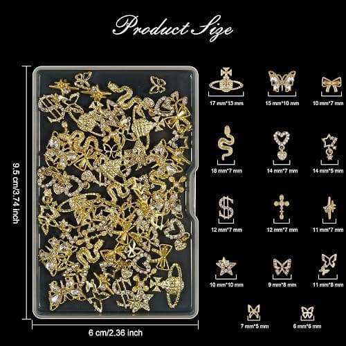 Artdone Nail Art Studs Kit, 3D Gold Cross Nail Charms and Diamond Butterfly Gems Bulk Nail Jewels Shiny Star and Moon for DIY Professional Manicures Decoration thumbnail 3