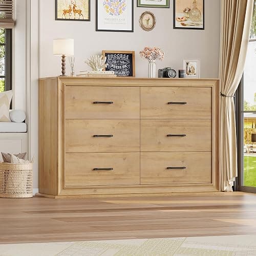 HIFIT Farmhouse 6 Drawer Dressers, 47.2" Wide Chest of 6 Drawers, Oak Double Dressers, Storage Organizer Cabinet for Living Room thumbnail 6