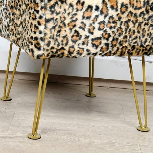 Warmaxx Leopard Print Square Ottoman 17"x17"x17" Faux Fur Entryway Bench Footrest Stool Accent Seating Cheetah Furry Ottoman Bedroom Vanity End of Bed for Bathroom Living Room Decor thumbnail 5