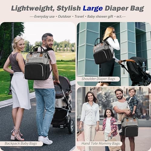 SUPROMOMI Diaper Bag Backpack:Baby Bag Large Tote Diaper bag for Boys and Girls - Black+ Grey thumbnail 2