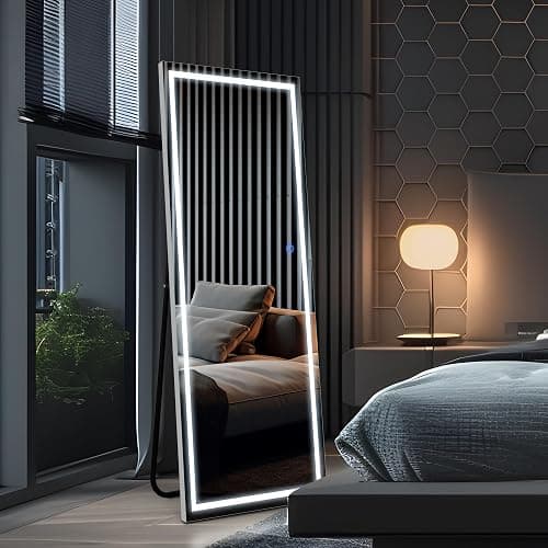 TRUNBACK 63"x20" LED Floor Mirror, Dimmable 3-Color Lighted Frame, Full-Length Mirror for Bedroom, Gym & Makeup, Freestanding/Wall Mount thumbnail 2